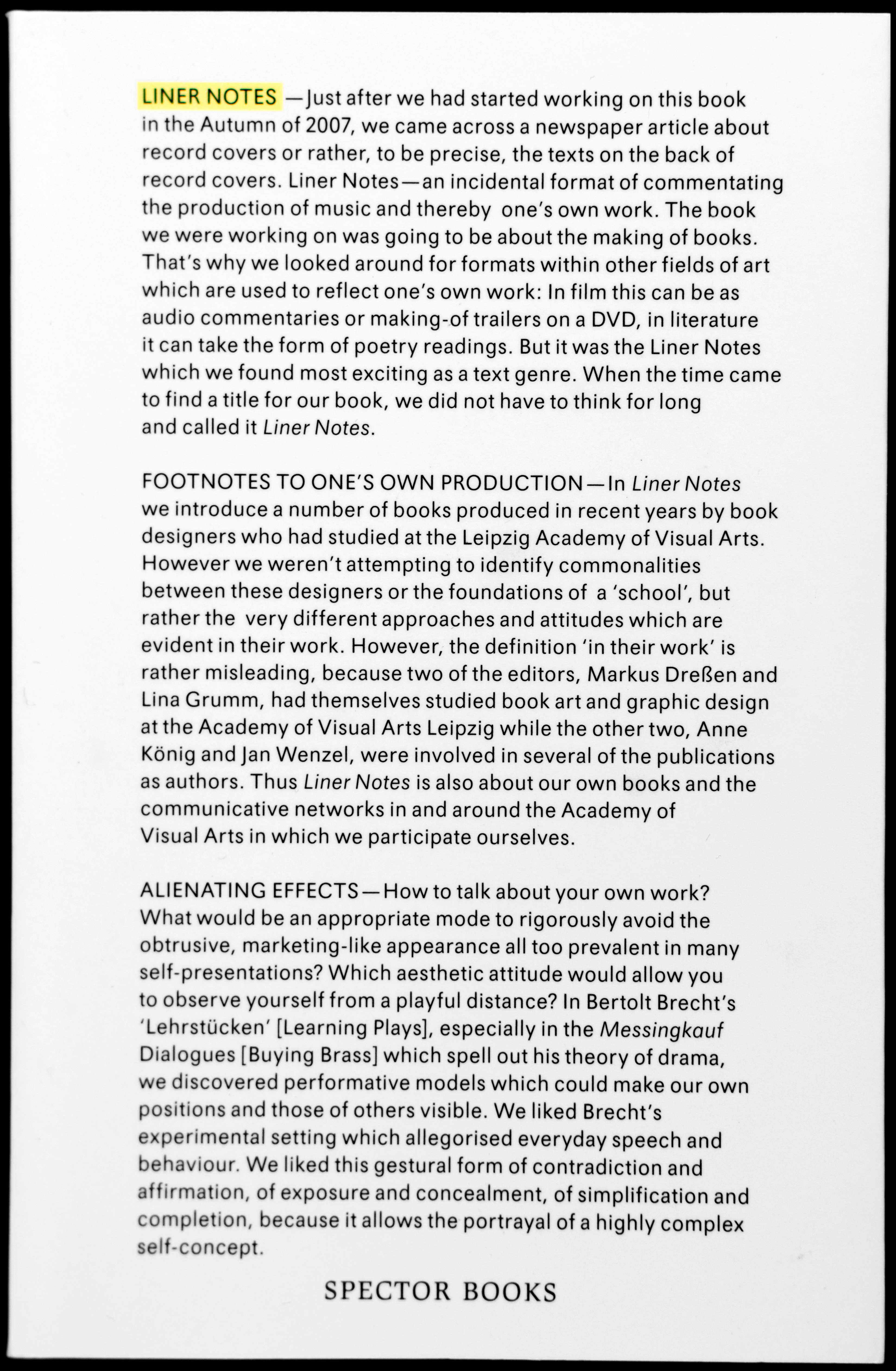 Liner Notes. Spector Books